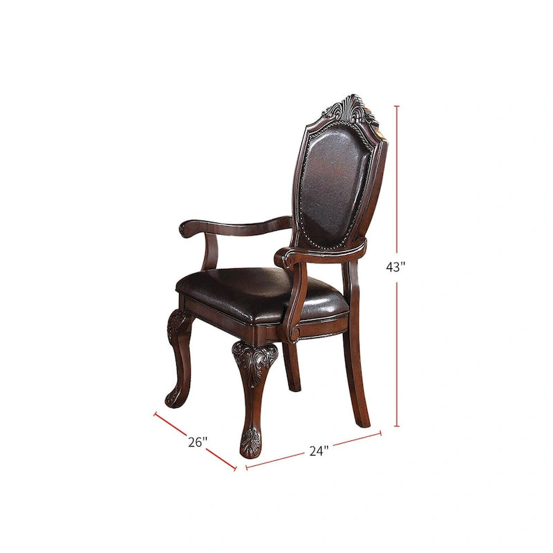 Dark Brown Faux Leather Dining Arm Chairs, Set of 2