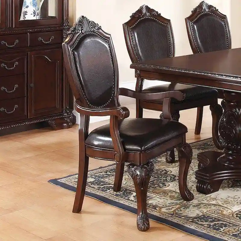 Dark Brown Faux Leather Dining Arm Chairs, Set of 2