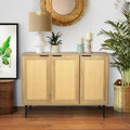Wooden Storage Cabinet with 3 Rattan-Style Doors and Shelves