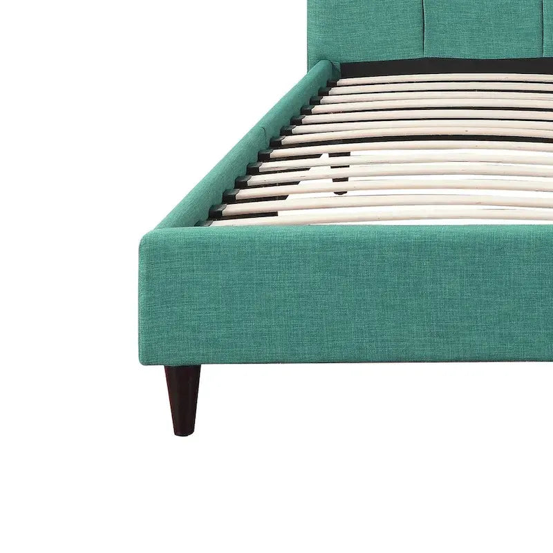 Upholstered Platform Bed with Square-Stitched Headboard and Wooden Slats