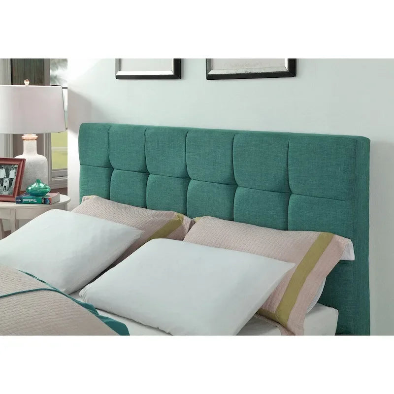 Upholstered Platform Bed with Square-Stitched Headboard and Wooden Slats