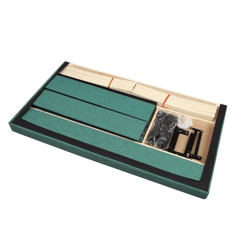 Upholstered Platform Bed with Square-Stitched Headboard and Wooden Slats