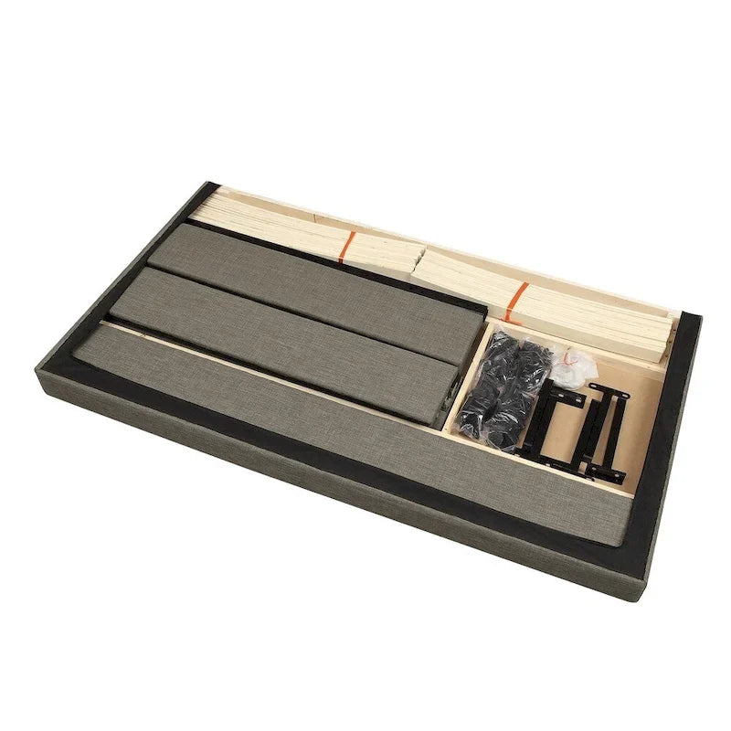 Upholstered Platform Bed with Square-Stitched Headboard and Wooden Slats