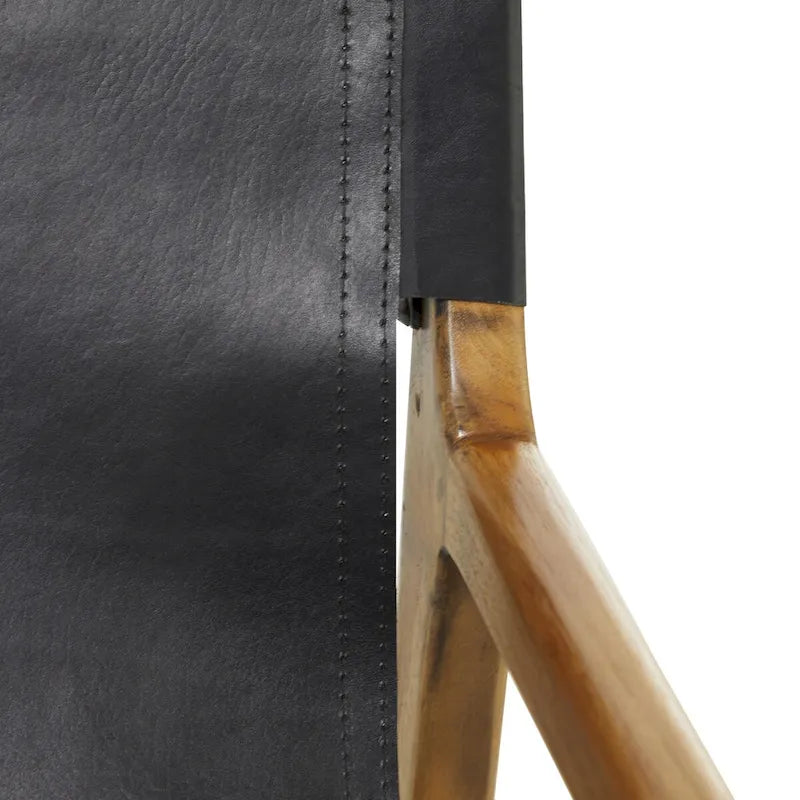 Genuine Leather and Teak Wood Accent Chair with Armrests - Brown or Black
